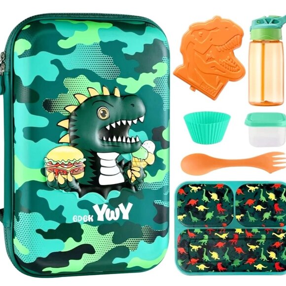 3D Dinosaur Lunchbox Kit w/ Containers, 3-Compartment, Leakproof, Insulated - Picture 1 of 13